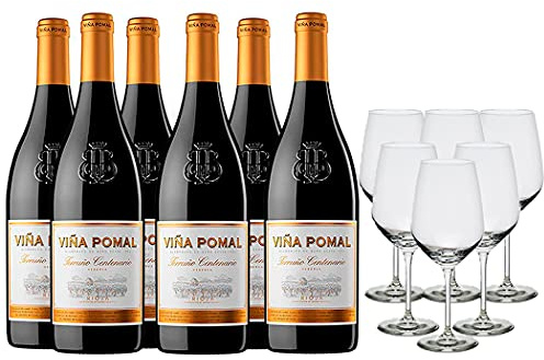 Viña Pomal Reserva Centenario, Vino tinto DO Rioja, 100 por 100 Tempranillo, Caja 6 botellas 75 cl + 6 copas
