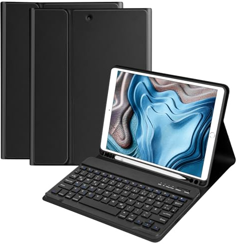 Tastatur Hülle für IPad 9/8/7th Gen 2019-2021 Air 3 Gen 2019/Pro 10.5 2017 | Magnetisch Bluetooth Abnehmbare QWERTZ Deutscher Tastatur mit Schützhülle mit Stifthalter für iPad 10.2 Zoll (Schwarz)