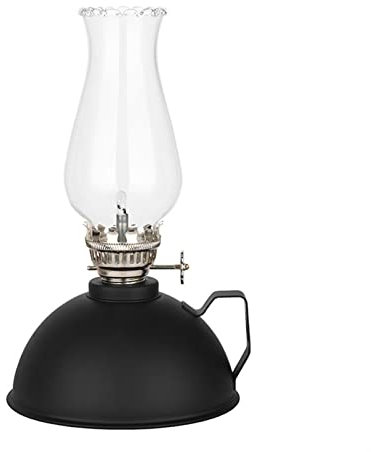 amanigo Matte Oiled Lamp with Handle Iron Sheet Oil Can - Retro Mobil Lamp Antique Candle Kerosene Lamp for Home Emergency Camping (7.48in) (Color : Black)