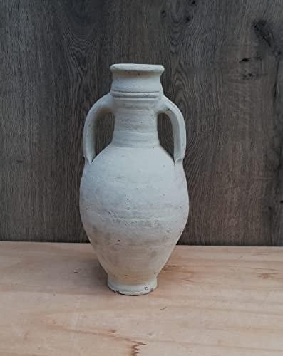 B-Ware !! Rustikale bauchige Amphore/Krug ca. 40 cm hoch mit 2 Henkel aus weißgrauen Terracotta Terrakotta Vase Blumentopf Pflanzgefäß Pflanzamphore Garten Deko Mediterran