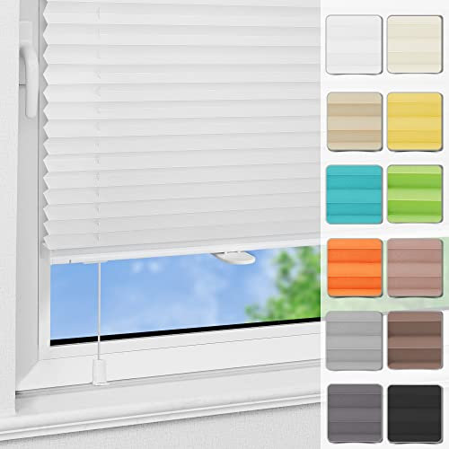 Magiea Plissee ohne Bohren Klemmfix B60 x H110cm Weiß lichtundurchlässig Plisseerollo für Tür & Fenster Blickdicht Sichtschutz Sonnenschutz Rollo