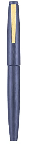 Jinhao 80 pluma estilográfica cepillada de fibra azul oscuro, punta fina con convertidor y bolsa pequeña (clip dorado)