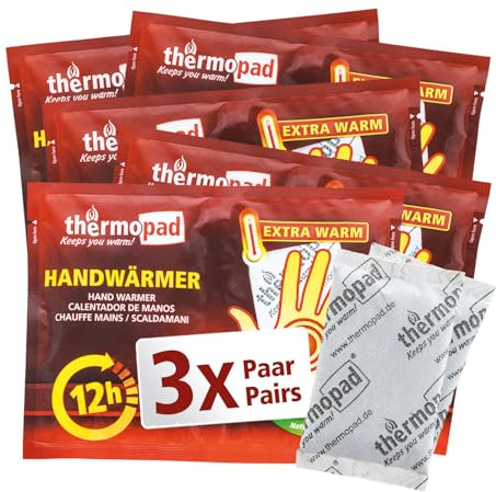 THERMOPAD Handwärmer – DAS ORIGINAL: 3 Paar Wärmepads für 12 Stunden Wärme I Sofort einsatzbereite Taschenwärmer I Extra warmes Heatpad – ideal für Outdoor-Aktivitäten & Handschuhe I Hand-Wärmekissen