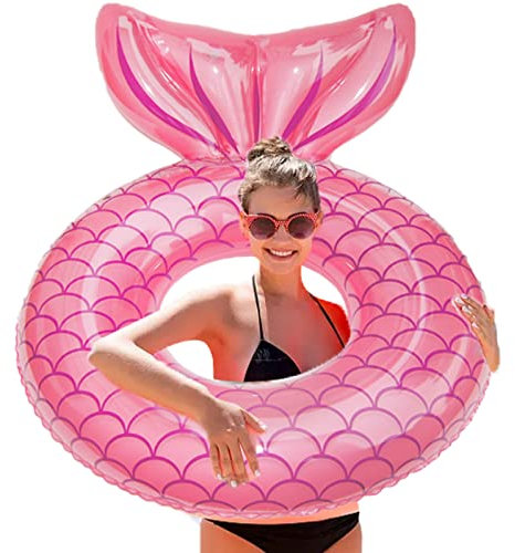 Aufblasbare Schwimmring Erwachsene groß, Schwimmreifen in Meerjungfrau-Schwanzform, Transparenter Pool Floating, Dauerhafter Ring, Sommerpool Wasser Strand Party Spielzeug