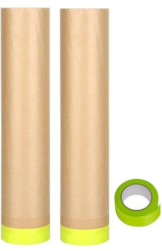 Pre-Taped Masking Paper-24 inch x 50 feet Tape and Drape Painters Paper,Automotive Paint Masking Paper,Masking Paper for Painting Cars and Auto Body,Floor Protection,Wall Covering (2, 24inchx50feet)