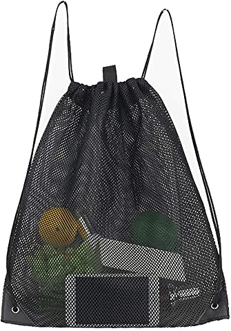 ZPZGOG Borsa a Rete con Coulisse Zaino da Spiaggia in Rete Borsa da Palestra in Rete Borsa da Palestra Resistente per Attrezzature Sportive per Spiaggia, Nuoto, Palestra, Nero, Taglia Unica