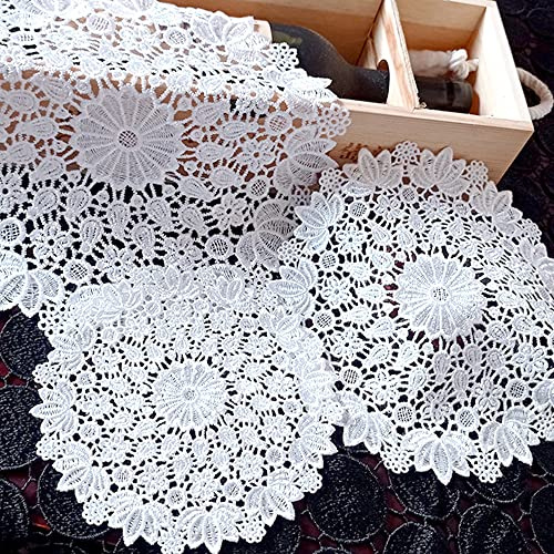 4 Stück weiß Spitze Stickerei Tisch Tischset,Spitze Untersetzer Runden Blumen-Form Matte Tischset Platzsets Tisch Vollhäkel Deckchen Cup Coasters Esszimmer Küche Bankett Hochzeit Deko 25cm,Hortensie