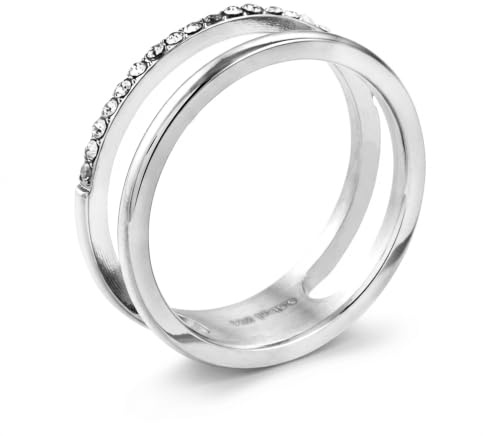 meditoys Edelstahlring mit funkelnden Kristallen, 8 mm breiter Doppelring aus Edelstahl, Farbe: Silber, robust und kratzfest