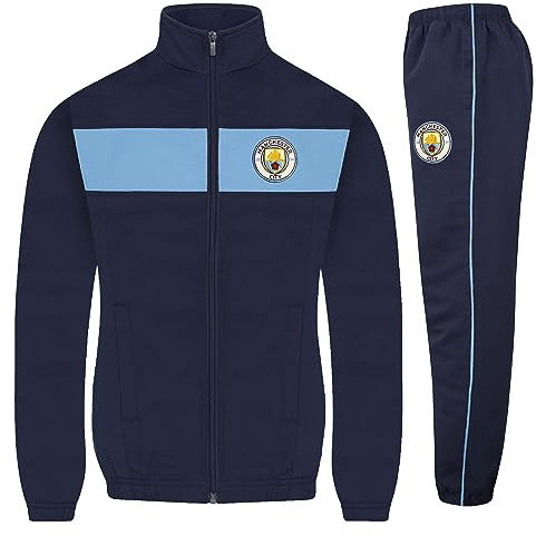 Manchester City FC Official Gift Boys Tracksuit Set Navy Sky Blue 10-11 Years