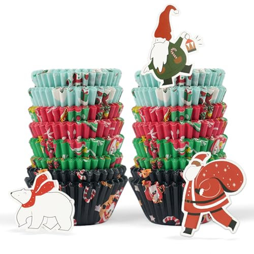Bake Choice Mini 400pcs navideños para magdalenas con 12 adornos, Adecuado para Eventos Navideños, Repostería Casera y Actividades Escolares.