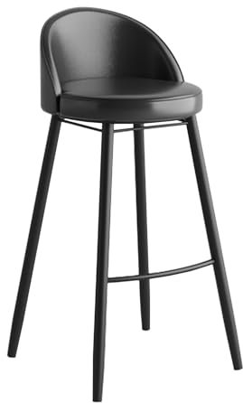 lirrebol 70 cm hohe Barhocker, 1 Stück, Barstuhl für Kücheninsel, Thekenhocker mit niedriger Rückenlehne, Sitz aus PU-Leder, Schwarze Metallbeine, schwarz