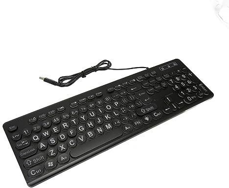 Annadue Clavier Filaire rétroéclairé à Gros Caractères à 104 Touches, Clavier Standard à Gros Caractères pour PC de Bureau, Clavier rétroéclairé pour Les Personnes âgées ou malvoyantes.