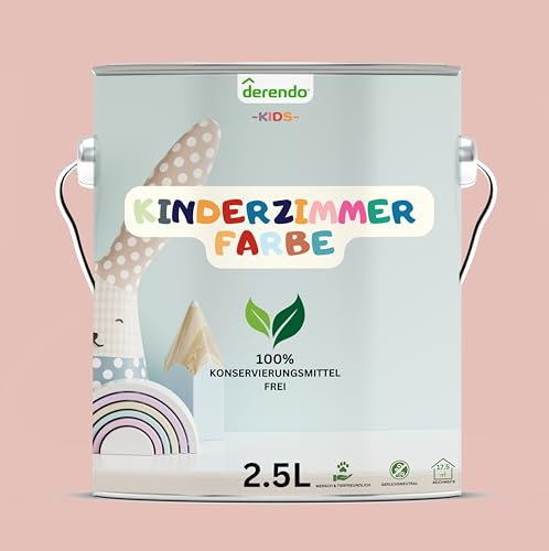 derendo Kinderzimmer Wandfarbe – Umweltfreundlich, Geruchsneutral, Hohe Deckkraft, Schadstofffrei – Kinderzimmerfarbe pastellfarben Farbe Feenstaub Rosa, 5L