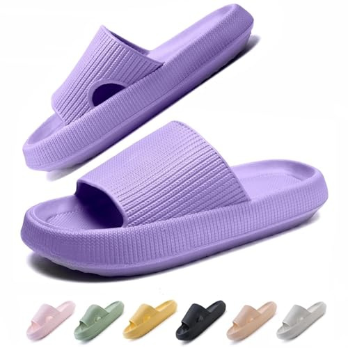 IDEINER Badelatschen Damen Herren Wolkenschuhe Original Cloud Slippers Hausschuhe Cozislides Rutschfest Weicher Dicker Sohle Wolken Badeschuhe Orthoslipper Sommer Pantoletten Lila Gr. 38/39