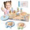 QCXWCJWD Wooden Kitchen Toys for Kids Children's Cookware Pots and Pans Set Kitchen Cooking Accessories Kit Kitchen Pretend Play Food Toys with Cooking Stove for Boys Girls 3 4 5 6 Years