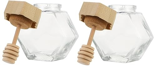 Amosfun Tarros 2 Piezas de Vidrio de Miel Transparentes Tapa de Madera Capacidad de 100ml y 280ml y Sellado Hermético para Almacenaje en Cocina
