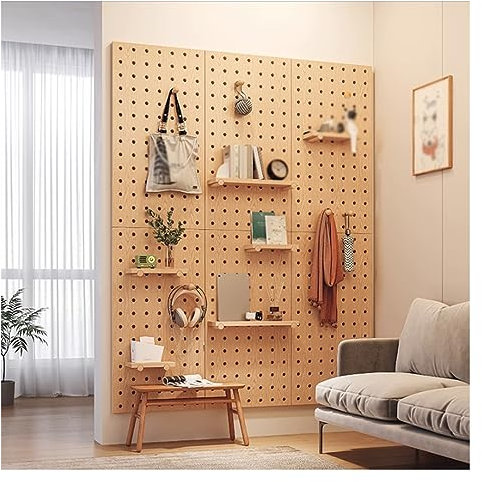 Panneau perforé en bois, kit d'organisation murale combinée, panneaux perforés pour ornements, panneau d'outils pour chevilles murales pour bureau à domicile, facile à assembler (couleur : c