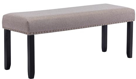 Duhome Sitzbank Flur, Gepolstert Polsterbank mit Leinenbezug Schuhbank Bettbank Fußhocker Sitzhocker mit Holzbeine, Beige