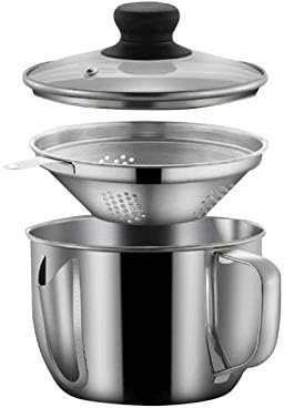Fettabscheider aus Edelstahl, 4 Tassen/1000 ml, Soßenfettabscheider mit Sieb und Glasdeckel, Suppenölabscheider zum Kochen, Öl-Suppen-Trenner, Siebtopf für Küche