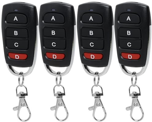 433mhz Universal Duplicator Remote Garage Door Opener Remote 4Pcs Replacement Electric Gate Remote Control Key Fob Wireless Cloning RF Transmitter Remote Control Keychain with 4 Button
