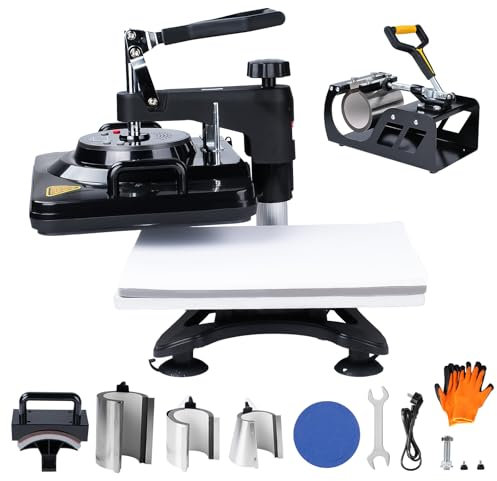 Uadme Transferpresse 29x38cm, 8 in 1 360 Grad Schwenkbar DIY Mulitifunktional Sublimation Wärmepresse, Klappschalen Sublimations Transferdrucker, für T-Shirts, Kissenbezüge, Mützen, Tassen