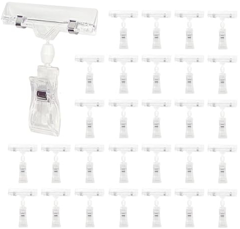 Atumvay 20Pcs Clear Plastic Sign Clip Holder Display,Rotatable Price Tag