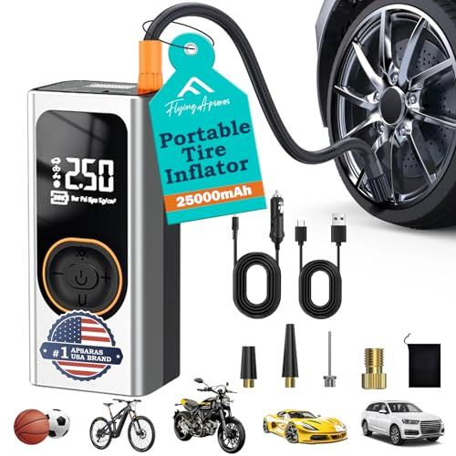 Compresseur d'air portable pour pneus de voiture, 1 min2 fois plus rapide, 150 psi, 25 000 mAh, compresseur d'air de gonflage avec pression numérique pour voiture, vélo électrique, moto, ballon