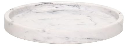 houseproud Orbit, Rundes Dekotablett aus Marmor, weiß gemasert, mit aufstehendem Rand. 25cm Durchmesser