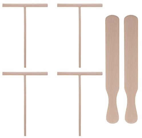 COLLBATH 6 Spatole Per Pancake E Crêpe 2 in Legno E 4 A T Utensili Cucina in Legno Naturale Per Distribuire La Pasta Sulla Padella