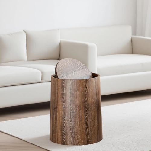 CloudSide Papelera con aspecto de madera con tapa basculante – Papelera creativa y compacta para el baño y el hogar (Tan-S)