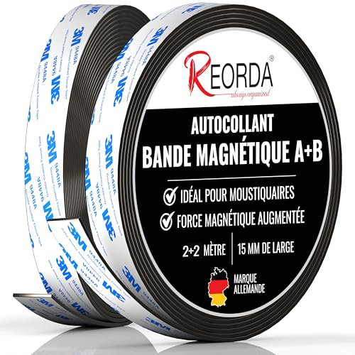 Reorda® Bande Magnétique pour Moustiquaires A+B | Bande Magnétique DIY pour Une Attraction Mutuelle Optimale
