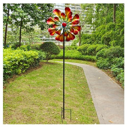 Hazomeu Windrad Metall Garten 57cm Rotor-Durchmesser Windrad Garten Metall Windrad Windblätter 3D Optik Windmühle Wetterfestes Gartendeko