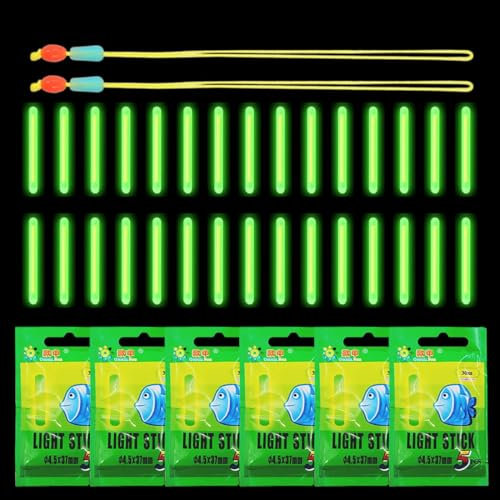 WUSJCOF Bâtons phosphorescents pour la pêche nocturne, bâtons fluorescents pour cannes à pêche, accessoires durables pour la pêche nocturne, bâtons lumineux verts (30 pièces)
