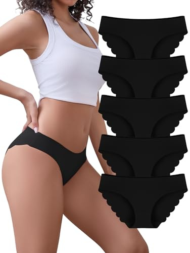 VOENXE Bragas Sin Costuras Mujer,Invisible Brasileña Ropa Interior Pack | Braguitas Microfibra Seamless Women Bikini Underwear,Calzones Talle Bajo Slip,No Line Elástico Braga Licra Culotte,5 Pack