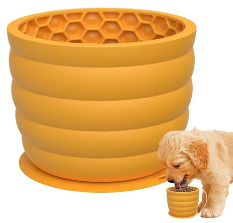 Silikon Schleckmatte, Leckmatte, Slow Feeder Hund Anti Schling Napf mit Saugnapf Schleckmatte Gross für und Welpen (Gelb, l)