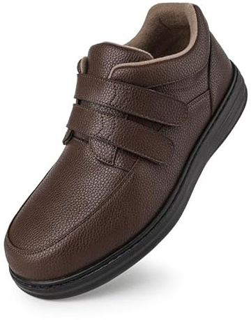 TIESTRA Men's Wide Fit Leather Shoes with Adjustable Straps – Comfortable Smart Casual & Office Shoes for Sensitive or Swollen Feet Easy On & Off Design UK 8-12