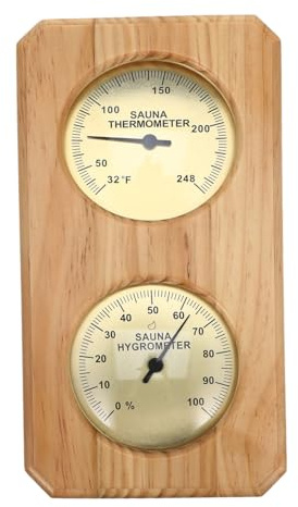 Toyvian Medidor De Humedad Interior y Termómetro Para Sauna De Pared, Madera y Doble Metal, Herramienta De Medición Mecánica De Temperatura (℉) y Humedad, Resistente Al Calor Para Ambiente Doméstico