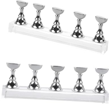 VILLFUL 2 Sets Magnetic Nail Tips Practice Stand Set with Long Acrylic Chessboard Base Silver Electroplated Holders Bar for Nail Art Accessories Display and Training