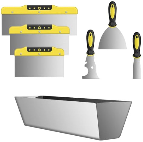 Ensemble De Spatules De Peintre, 7PCS Acier Inoxydable Avec Manche Ergonomique En Plastique Spatule De Peintre Pour Cloisons Sèches Plâtrage Papier Peint Et Murs