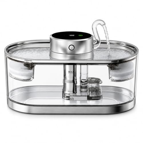 WF230 Katzenbrunnen kabellos 3L mit 5000mAh Akku und Bewegungsmelder | Flüsterleiser Betrieb, Edelstahl-Wasserschale, mehrstufiges Filtersystem, einfache Reinigung, für mehrere Haustiere