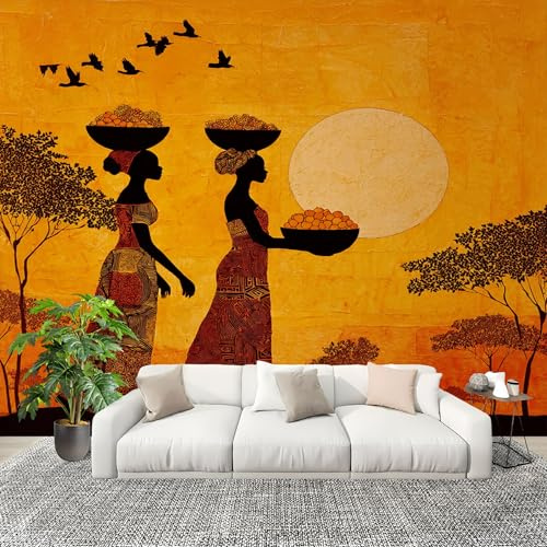 Vlies Fototapete Retro-Afrikanischer Stammesstil 200x140 cm - Fototapeten - Gelb Tapeten - für Wohnzimmer Schlafzimmer - Vliestapete Wandtapete Tapete 3D Effekt