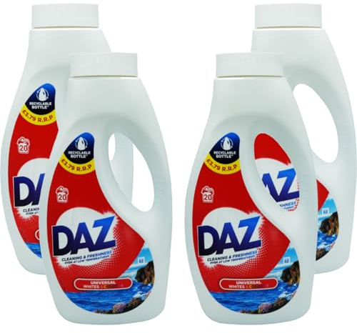 Daz Universal Laundry Detergent, Whites and Colours, Low Temperature Cleaning, 660ml Recyclable Bottles, Pack of 4