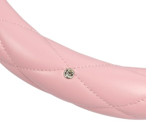 Emiif Rosa PU Leder Lenkradhülle mit Strass Dekor 38cm/15 Zoll Anti Rutsch für Auto Innenraum