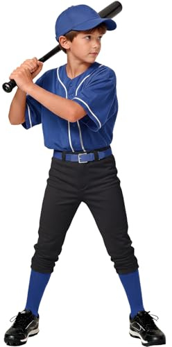 Youth Boys Baseball Pants Girls Softball Tee Ball Pant Uniform Elastic Waist Pants (Black 6 Years)