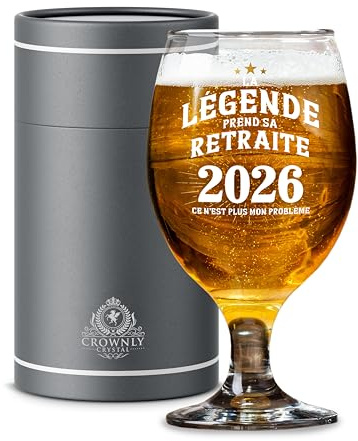 CROWNLY CRYSTAL® Verre À Bière Retraite 2026 Légende Prend Sa Retraite Ce N Est Plus Mon Problème Coffret Cadeau Premium Idée Cadeau Homme Papa Grand Père Collègue
