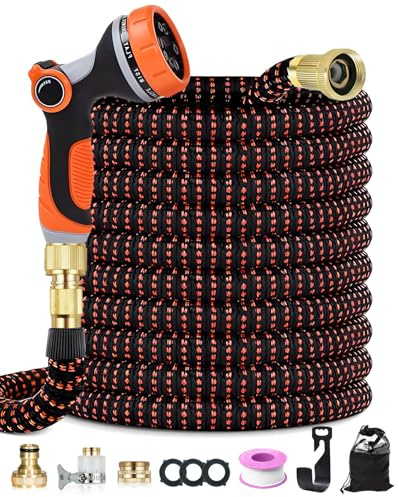 Garden Hose Pipe, 30M/100FT Expandable Garden Hose, 10 Spray Mode Hosepipe for Garden, 4 Layer Latex, 3/4&1/2 Metal Connectors, Hands-Free Spray Gun, Flexible & No-Leak Water Hose, Orange