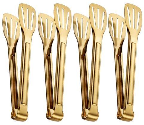 Gold Kitchen Accessories, Gold Serving Spoons and Tongs, 4-Piece Golden Stainless Steel Food Tongs Set for Buffet Serving and Cooking, Kitchen Utensils with Ergonomic Handle Design