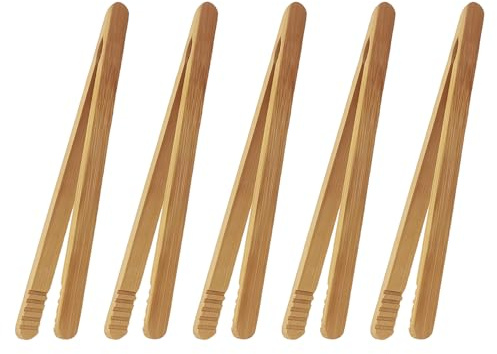 5 pinzas de bambú, pinzas pequeñas de madera, pinzas de cocina, pinzas de bambú, pinzas de madera para niños, pinzas de barbacoa de madera, 18 cm, pinzas pequeñas de cocina para tostadas, té, barbacoa