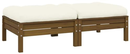 Angajara Gartensofa 2-Sitzer mit Creme Kissen aus massivem Kiefernholz, wetterfestes Lounge-Sofa für Terrasse, Balkon, Wintergarten, modulare Sitzgruppe mit Hockern, wetterfester Bezug