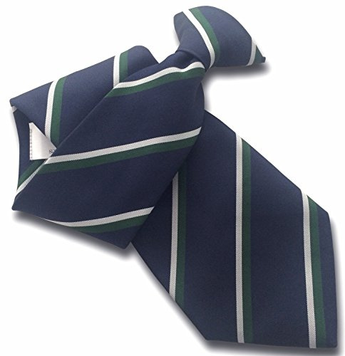 Corbata de clip azul marino con rayas verdes y blancas para hombre, Azul marino, verde botella, blanco, Length: 20 inches